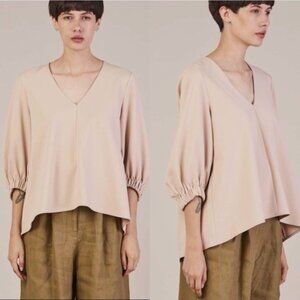 Tibi V-Neck Trapeze Crepe Blush Pink Blouse Size Small